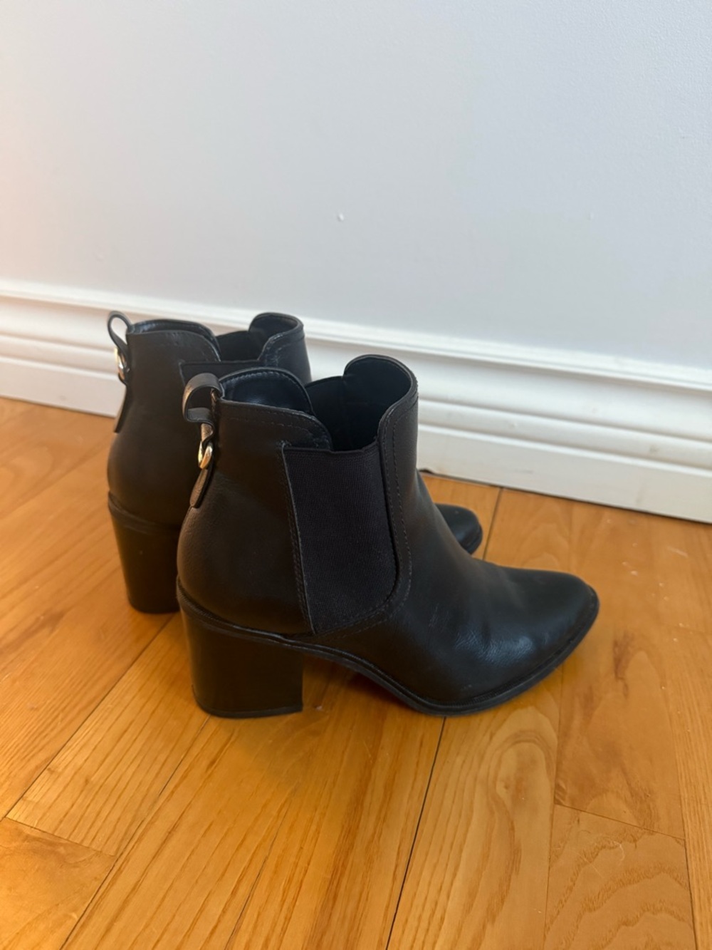 Call It Spring Black Leather Chelsea Ankle Boots with Block Heel